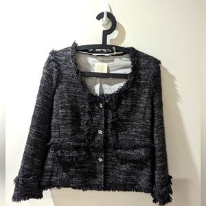 Rebecca Taylor Charcoal Tweed Fringe Blazer Jacket